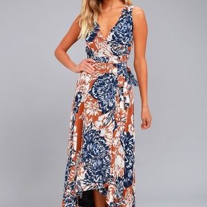 Lulu’s Orange Floral High-Low Wrap Dress 🧡💙 NWT